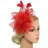 baratos Fascinadores-Fascinadores Rede Casamento Aniversário Vintage Estilo bonito Retro Com Penas Capacete Chapéu