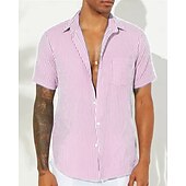 economico camicia da uomo con bottoni-Da uomo Camicia Camicia casual Camicia di Seersucker Camicia con Bottoni Blu Rosa Manica Corta A righe Colletto Colletto a Camicia Casuale Quotidiano Patchwork Abbigliamento Elegante Moda Casual