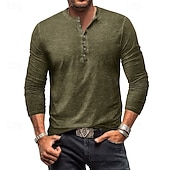 baratos Camiseta Henley Casual-Homens Camisa Henley T-shirt Camisa de manga longa Manga Longa Tecido Vintage Moda Básico Tingimento em peça Henley Férias Rua Para Noite Verão Cinzento Claro Camiseta Henley