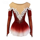 preiswerte Eiskunstlaufkleider-Eiskunstlaufkleid Damen Mädchen Eislaufen Kleider Gelb Rosa Dunkellila Patchwork Gitter Spandex Hochelastisch Wettbewerb Eiskunstlaufkleidung Kristalle Dummes Licht Modisch Langarm Eislaufen