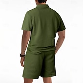 billige Basic Tees-sett for menn-Herre Polo T-skjorte drakter Joggedress Shorts og T-skjorte sett Kortermet Kort Erme Aftæpning Sommer Fargeblokk Gymnastik Fritid Jacquard Glidelås 2 deler Avslappet Feriereise Dagligdagstøy Svart