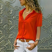 economico Bluse e camicie-Per donna Camicia Blusa Patchwork Bottoni Semplice Vintage Elegante Classico Manica Corta Colletto a Camicia Top Regolari Quotidiano Ufficio Lavoro Nero Bianco Giallo Verde Grigio Estate Primavera