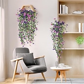 cheap Artificial Flower-4 Pcs Artificial Hanging Flowers Plants for Outdoor Spring Decoration,Faux Silk Violet with Eucalyptus Leaves,UV Resistant for Outside Home Indoor Planter Porch Patio Balcony Yard Decor