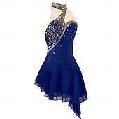 cheap Figure Skating Dresses-Figure Skating Dress Girls' Ice Skating Dress Violet Navy Black Patchwork Asymmetric Hem Stretchy Training Competition Skating Wear Classic Crystal / Rhinestone Sleeveless Ice Skating Figure Skating