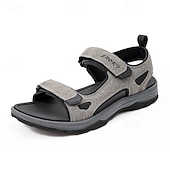 billige Uformelle sandaler-Beige herresandaler med åpen tå og borrelås – polstret såle, pustende design, perfekt for strand, feriested og fritidsbruk om sommeren.