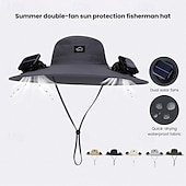 cheap Camping Lights &amp; Lanterns-2026 New Solar-Powered Outdoor Sun Hat with Dual Fans, Digital Battery Display, Wide Brim, Lightweight Breathable Cap for Hiking, Fishing, Camping, Travel, Beach, Summer