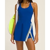 cheap Women's Tennis Dress-Women's Solid Colored Tennis Dress with Shorts Sports Dress Sport Dress Sleeveless Zip Up Pocket Racerback Elastic Sweat-Wicking Breathable Tennis Running Fitness Scoop Neck Dress Black White Blue
