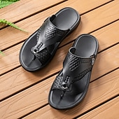 economico Sandali casual-Sandali infradito da uomo in similpelle bianca – comodi infradito estivi, ideali per le vacanze al mare e per l'uso quotidiano.
