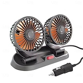 billiga Bilentusiaster-Dubbelhuvudig bilfläkt 12v 24v USB-driven, 360° roterbar bärbar fordonskylfläkt, tyst kraftfull billuftcirkulator för instrumentbrädans nackstöd, universell passform för bil, SUV, lastbil, husbil,