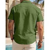 abordables Clásico-Hombre Camisa Camisa de lino Abotonar la camisa Plano Vacaciones Calle Negro Blanco Caqui Gris Oscuro Manga Corta Cuello Camisero Verano Primavera Ropa Bolsillo