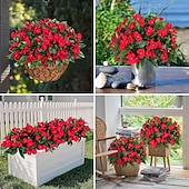 abordables Flores artificiales-6 ramos de flores artificiales de impatiens para decoración de exteriores, ramo de flores de seda, plantas artificiales resistentes a los rayos UV para primavera y verano, jardín, porche, ventana,