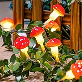 abordables Alimentación por batería-Guirnalda de luces LED con forma de hongo, 3 m, 20 LED, funciona con pilas, ideal para fiestas de Pascua, bodas, jardines, decoración interior y exterior.