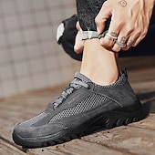 baratos Tênis Casuais-Botas de caminhada masculinas para atividades ao ar livre – mistura de couro sintético e camurça, sola antiderrapante durável, design respirável, perfeitas para aventuras ao ar livre, viagens e uso casual diário.
