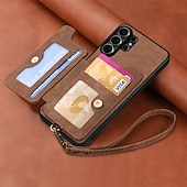 cheap 2026 Samsung Galaxy S26 Series-Phone Case For Samsung Galaxy S26 S25 Edge S24 S23 FE S22 Plus  Ultra A56 A36 A26 A16 A06 Wallet Case with Wrist Strap Shockproof TPU PU Leather
