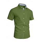 abordables Clásico-Hombre Camisa Camisa de lino Abotonar la camisa Plano Vacaciones Calle Negro Blanco Caqui Gris Oscuro Manga Corta Cuello Camisero Verano Primavera Ropa Bolsillo