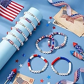  5pcs U.S. 250th Anniversary Beaded Bracelet Set Patriotic Red White Blue Surf Style Stretch Bracelets with 1776‑2026 Beads and Mini American Flag, Independence Day Jewelry, USA Celebration Accessories