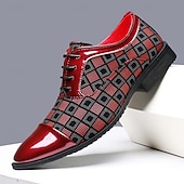 abordables Chaussures Derby-Chaussures décontractées à lacets en similicuir rouge à motifs pour hommes, élégantes et stylées, parfaites pour le travail, les soirées et le quotidien.