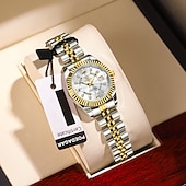 economico Orologi al quarzo-orologio da polso da donna di lusso, orologio da polso al quarzo da donna con cinturino in acciaio inossidabile bicolore oro argento e lunetta scanalata &amp;orologio elegante e impermeabile da donna,