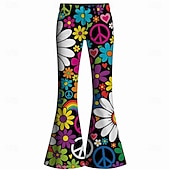 cheap Bottoms-Retro Vintage Boho 1970s Pants Bell Bottom Pants Hippie Disco High Waist Floral Peace Symbols Fancy Dress Women's Halloween Carnival Music Festival Retro Theme Party Adults' Pants