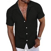 economico Camicie casual eleganti da uomo-Per uomo Camicia Camicia casual Camicia Jacquard Nero Bianco Kaki Azzurro Manica Corta Semplice Colletto a Camicia Casuale Quotidiano Traforato Abbigliamento Poliestere Elegante Moda Casual