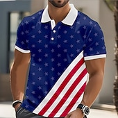  4 июля 2026 г., 250-летие Муж. Американский флаг США Рубашки поло С короткими рукавами Футболки поло Рубашки с воротником На каждый день Одежда для спорта и отдыха Пуговицы Весна лето Синий Синий 1