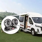 billiga Bilentusiaster-Dubbelhuvudig bilfläkt 12v 24v USB-driven, 360° roterbar bärbar fordonskylfläkt, tyst kraftfull billuftcirkulator för instrumentbrädans nackstöd, universell passform för bil, SUV, lastbil, husbil,