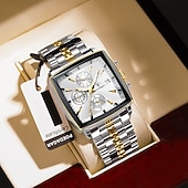 preiswerte Quarz-Uhren-866 brandneue quadratische Herrenuhr aus Edelstahl, multifunktional, mit Leuchtzeigern, wasserdicht, Business-Quarzuhr