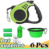 お買い得  犬用首輪＆ハーネス＆リード-6点セットのペット用トラベルセット、伸縮式犬用リード、自動伸縮トラクター犬用ロープ、ペット用ロープ、滑り止めハンドル付きで便利、小型犬から中型犬に適しています
