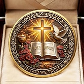  Fede e libertà, moneta commemorativa del 250° anniversario degli Stati Uniti – design cristiano di Gesù, moneta da collezione patriottica, ricordo religioso di ispirazione, regalo "Dio benedica l'America".