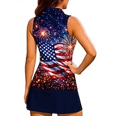  Independence Day Dames Nationale vlag Sportshirt Wandelen poloshirt Tanktop Mouwloos Knop UPF50+ UV-Bescherming Ademend Tennis Badminton Oefeningen Buitenshuis Omgeslagen kraag Polo kraag Ves
