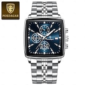 preiswerte Quarz-Uhren-866 brandneue quadratische Herrenuhr aus Edelstahl, multifunktional, mit Leuchtzeigern, wasserdicht, Business-Quarzuhr