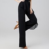 tanie Spodnie-Damskie spodnie do tańca latynoskiego z szerokimi nogawkami i wierzchnią warstwą z szyfonu