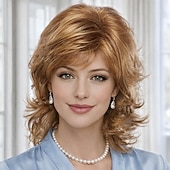 economico parrucca più vecchia-parrucca chic a strati per donna - caldi riccioli castano rossiccio con una lucentezza naturale