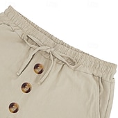 cheap Holiday-Men's Shorts Linen Shorts Summer Shorts Beach Shorts Drawstring Elastic Waist Buttons Plain Solid Comfort Breathable Knee Length Daily Outdoor Beach Vacation Fashion Black White Inelastic
