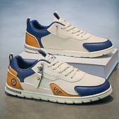 economico Scarpe Casual con Lacci-sneakers da uomo in similpelle beige: eleganti e traspiranti per uscite casual, viaggi e comfort quotidiano