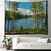 cheap Wall Tapestries-Lush Green Forest Stream Nature Landscape Wall Tapestry Sunbeams Woodland River Mossy Rocks Wall Hanging Home Decor Living Room Bedroom Office Backdrop Art Mural