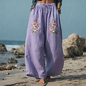 economico Pantaloni Grafici-Per donna Gamba larga Pantaloni Pantaloni Palazzo Moda Boho Lunghezza intera Vita Alta Fiore Coulisse Elastico in vita Stampato Traspirabilità Confortevole Streetwear Abbigliamento quotidiano Uscire