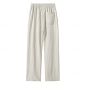 cheap Cotton Linen Pants-Men's Tencel Linen Pants Trousers Summer Pants Beach Pants Drawstring Pocket Elastic Waist Plain Comfort Breathable Full Length Daily Outdoor Beach Vacation Fashion Black White Inelastic