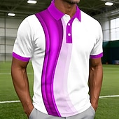  בגדי ריקוד גברים גאומטרי קו חולצות פולו שרוולים קצרים חולצות פולו חולצות עם צווארון יום יומי בגדי ספורט ומנוחה כפתורים קיץ אביב פול אודם סגול