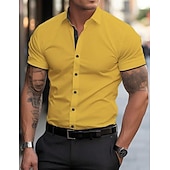 abordables chemises sans repassage pour hommes-Homme Chemise habillée Chemise sans repassage Uni Extérieur Affaires Rose Claire Noir Blanche Jaune Manche Courte Col Rabattu Été Printemps Vêtement Tenue Boutons