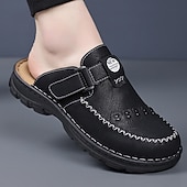 tanie Chodaki i muły męskie-Brązowe mokasyny męskie typu mule, odkryte, wsuwane, codzienne buty z perforowanymi, wygodnymi chodakami do noszenia na co dzień, w podróży, do jazdy samochodem, na świeżym powietrzu, do strojów weekendowych i eleganckiego, swobodnego stylu