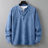 levne základní trička-SoftFade™ Pánské tričko Henley košile 100% bavlna acid wash tričko tričko top dlouhý rukáv jednobarevné solid vintage streetwear casual barvené faded washed stojáček Henley casual domů street jaro