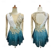 abordables Vestidos de Patinaje Artístico-Vestido de patinaje artístico Mujer Patinaje Sobre Hielo Vestidos Verde Retazos Espalda Abierta Elástico Entrenamiento Competición Ropa de Patinaje Clásico Cristal / Strass Manga Larga Patinaje sobre