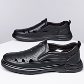 abordables Sandales de Vacances-Mocassins d'été pour hommes en similicuir – modèle perforé à enfiler, légers et confortables, parfaits pour les voyages, les sorties décontractées et les loisirs quotidiens.