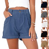 abordables Pantalones cortos bermudas-Women's Bermuda shorts Waffle Chinos Shorts Vacation Fashion Streetwear Short High Waist Plain Pocket Comfy Comfort Soft Micro-elastic Daily Outdoor Street Blue Navy White Gray Summer Spring Regular