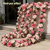 abordables Flores artificiales-Guirnalda de rosas artificiales dobles de primavera de 196,8 pulgadas (2 piezas), extralarga, de 196,8 pulgadas (50 cm). Ideal para arcos florales y arreglos para el Día de San Valentín, bodas,