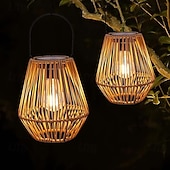 cheap Landscape Lights-Solar Lanterns Outdoor Waterproof, Hanging Rattan Wicker Lights, Decorative Boho Lights for Garden, Yard, Patio, Porch, Pathway Decor,1 Pack