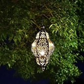 abordables Éclairages pour allées-Lanterne suspendue d'extérieur à projection solaire baroque en métal creux, étanche, avec éclairage LED pour jardin, cour, allée, pelouse, terrasse, fête, vacances, ambiance chaleureuse, violet