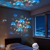 baratos luzes do projetor de galáxia estrela-Projetor de luz LED dinâmico e giratório, com rotação de 360°, recarregável via USB, com padrões dinâmicos de flocos de neve, oceanos e Natal para quarto, banheiro e corredor.
