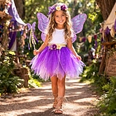 economico Outfit-Set Medievale Rinascimento Elegante Lunghezza al ginocchio Gonna Ali Copricapo con accessori Fata Farfalla Floreale Costume Ragazze Fantasia Halloween Carnevale Feste Fiera Rinascimentale Bambini